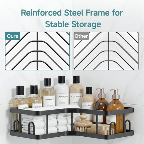 5-Pack, Veken Corner Shower Caddy Advanced Rustproof Design, No Drilling Adhesive Shelves, Rack with Soap Holder, Large