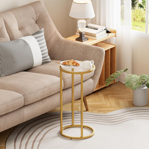 Easy Paws C Table Side End Table, Small Round Couch Sofa Tray Snack Table for Living Room, Bedroom,Accent Coffee