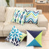 Decorative Green Blue Abstract Throw Pillow Covers 16x16 Inch, Set of 4 Geometric Cotton Linen Cushion Covers