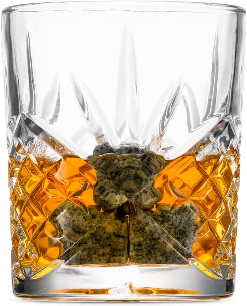 Godinger Whiskey Glass and Stones Gift Set, Includes Old Fashioned Whiskey Glasses, 6 Whiskey Rocks Chilling Stones and