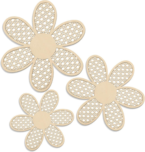 Maitys 3 Pieces Boho Daisy Wall Decor Natural Rattan Flower Wall Hanging Art Wooden Boho Art Nursery Flowers Farmhouse