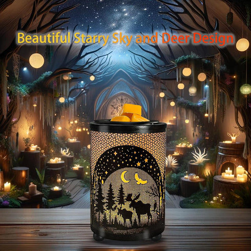 Leyoue Electric Wax Warmer with PTC Heating - Enchanting Deer in Forest Iron Design, Melts Wax Blocks, Home Decor