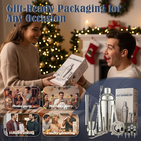 13-Piece Set Set Bartender Kit Bar Tool Boston Cocktail Shaker with Muddler,Strainer,Jigger,SpoonHome Bar Accessories