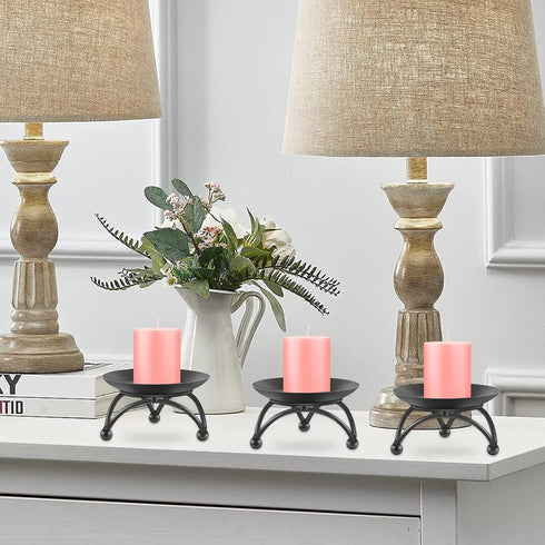 Pillar Candle Holder Set of 3, Black Iron Candle Stand, Candlesticks for Party Wedding Table Home Decoration