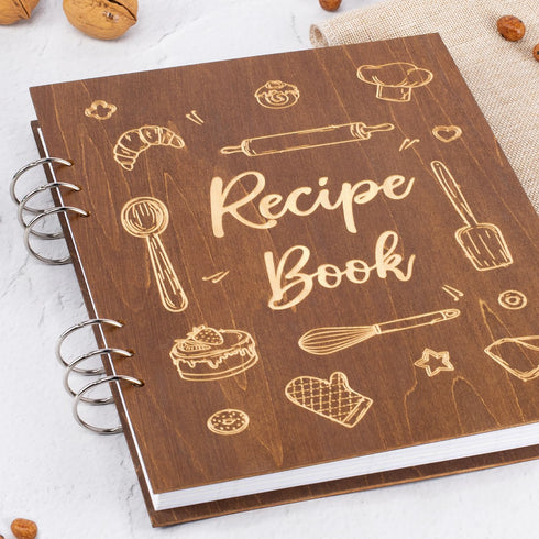 Creawoo Wooden Recipe Book, Personalized Blank Recipe Binder, Hardcover DIY Family Recipes with Colorful Dividers