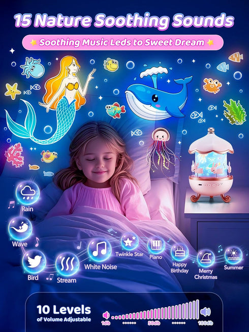 15 Music+15 Films+315 360+Remote+1200mah Carousel Night Light for Kids, Colors Star Projector for Kids Night Light