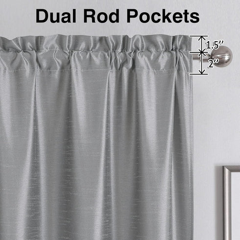 Uptown Silver Grey Valance for Window, Faux Silk Room Darkening Fabric for Small Kitchen
