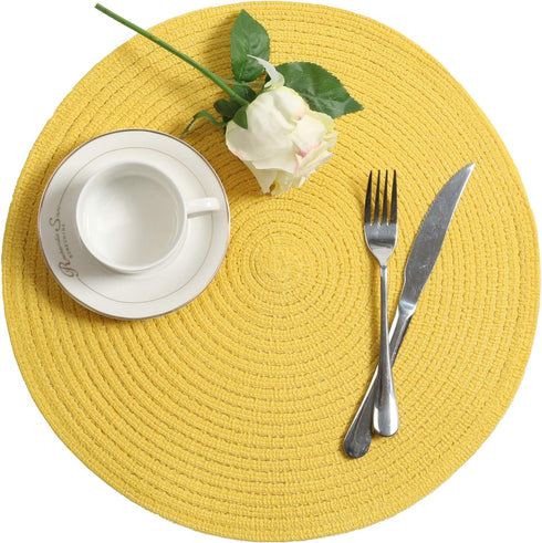 SHACOS Round Braided Placemats - Set of 4 Washable Kitchen Table Placemats for Home Wedding Party