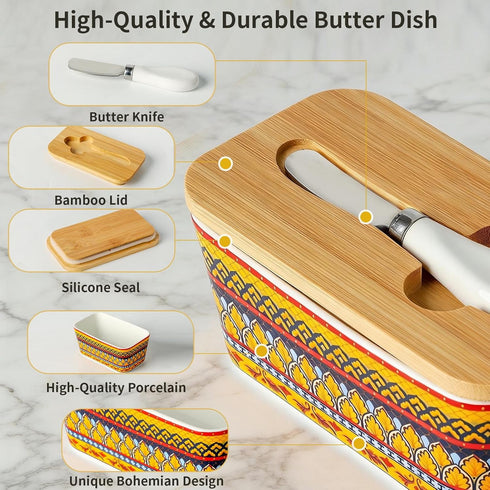 countertop, Counter, Hasense Butter Dish with Lid, Ceramic Butter Dish with Lid for Airtight Covered Butter Keeper