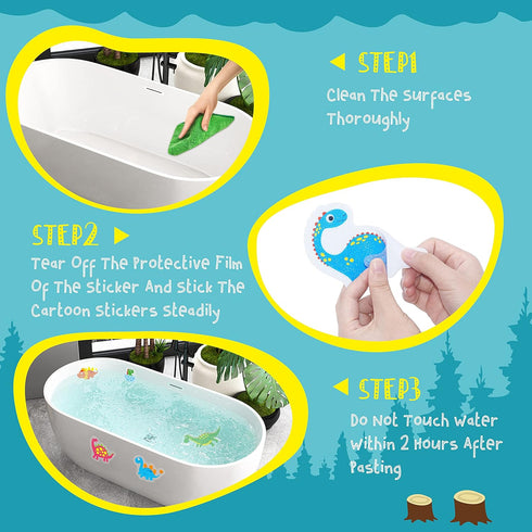 Hebayy 30 Non Slip Bathtub Stickers with Dinosaur Design, Waterproof Anti Skid for Shower and Bathtub