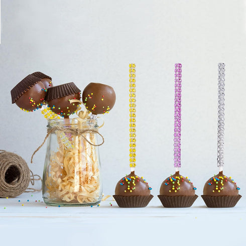 25 PCS Bling Cake Pop Paper Sticks - Glitter Rhinestone Lollipop Treat Sticks for Dessert Table Party