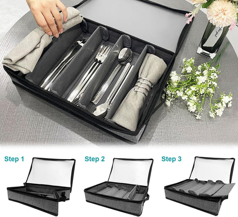 Silverware Organizer Chest, Stackable Flatware Storage Box, Spoon Organizer, Tableware Storage Box with 4 Dividers for