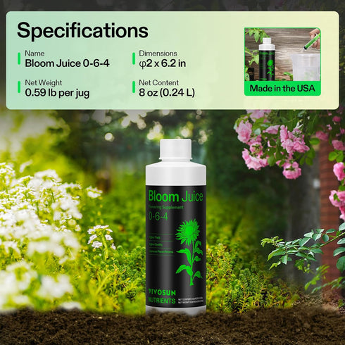 (0-6-4), 8 VIVOSUN Bloom Juice Flowering Supplement Liquid Fertilizer for Flowering Stage, Concentrated Plant Food
