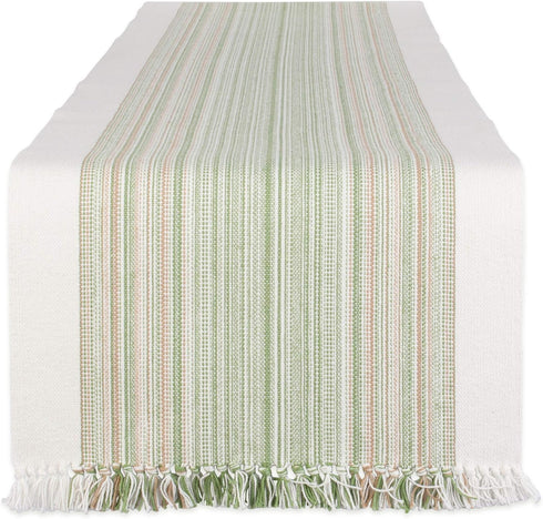 DII Fringed Stripe Tabletop Runner - Everyday Collection, 14x72, Thyme
