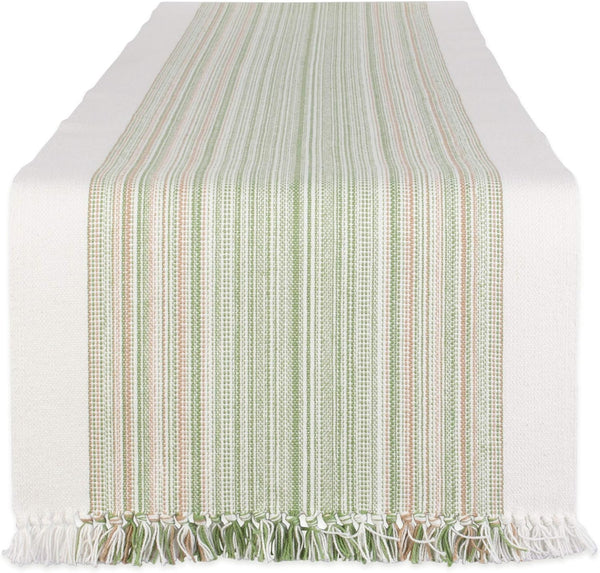 DII Fringed Stripe Tabletop Runner - Everyday Collection, 14x72, Thyme