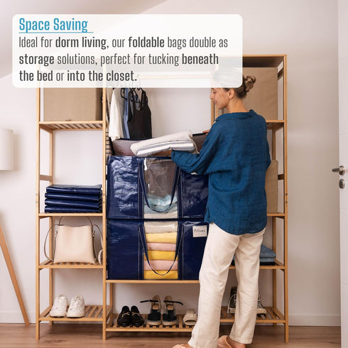 VENO Blue 2 Pack Heavy-Duty Polypropylene Storage Bags, Zipper, 50 lb Capacity, Foldable Organizer for College Dorm,