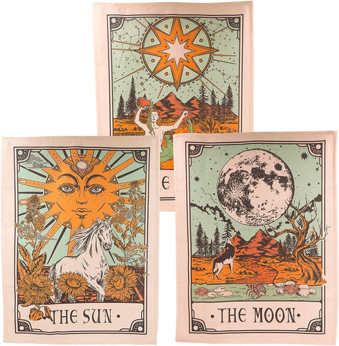 Accnicc 3 Pack Tarot Tapestry - Sun Moon and Star Wall Hanging, Vintage Aesthetic for Room (Brown, 15'' × 20'')