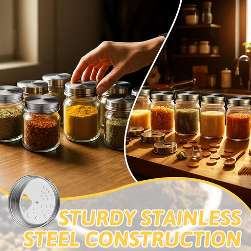 Tiangrid 8 Pack (2.76 Inch) Adjustable Spice Shaker Lids for Regular Mouth Mason Jars Stainless Steel Mason Jar