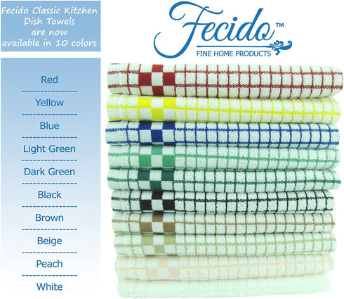 Fecido Classic Kitchen Dish Towels Set of Two, Heavy Duty Absorbent 100% Cotton Tea Towels, Red with Loop