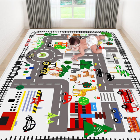 5x7ft 78.7X 59 INCH) Kids Town Road Play Rug - Car Playmat, Kids Rugs for Playroom Car Mat Town City Road Traffic Rugs