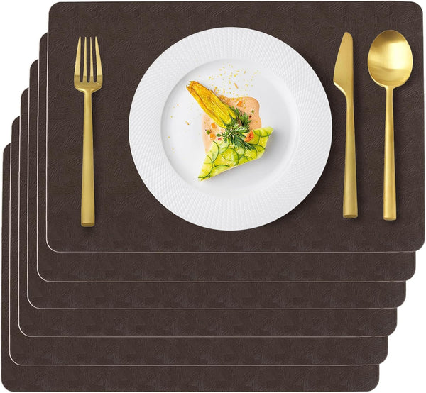 Uolr Vinyl Placemats Set of 6 Faux Leather 100% Waterproof Wipeable Washable Place