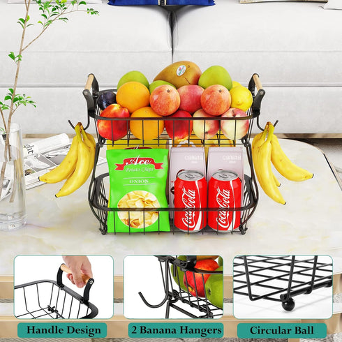 2 2 Countertop Counter ANTOPY Tier Fruit Basket with Banana Hangers, Fruit Vegetable Basket Bowl for Kitchen Metal Wire