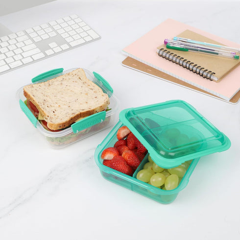 Sistema 1.24L Lunch Stack Square to Go, Assorted Colours, Polypropylene, 1.24 Litre