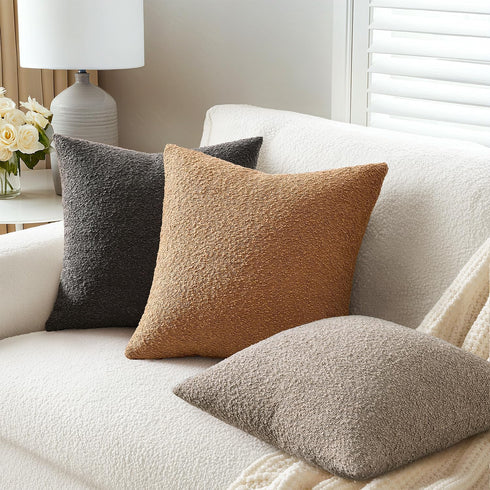 Pack 2 Cozy 26 26 Inch ANRODUO of Textured Boucle Throw Pillow Covers Soft Grey Euro Decorative Accent Solid Pillow