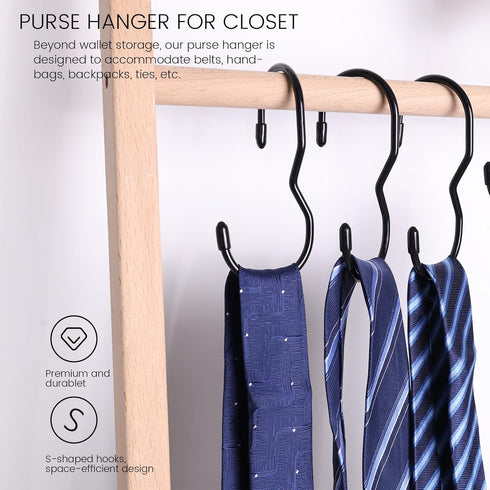 JOHOUSE 14PCS Purse Hanger for Closet - Large Size Closet Rod Hooks Black Vinyl Coated Bag Hanger Organizer Hooks