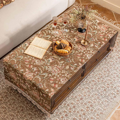 Floral,63" 23.7" Luxury Chenille Coffee Table Cover Non-Slip Silicone Backing Heavyweight French Jacquard Table Cloth