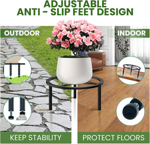7.9-inch TOSKING Heavy Duty Metal Plant Stand - Round Tray with Geometric Pattern, Adjustable Leveling Feet