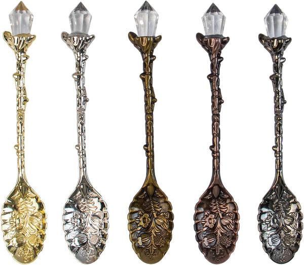 AUEAR Retro Crystal Antique Alloy Spoon Set, 5 Pack Mini Coffee Tea Dessert Spoons for Home Office