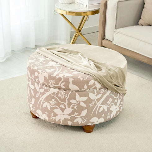 HFCNMY Ottoman Cover Round, Stretch Velvet Thick Round Storage Ottoman Cover Slipcover Foot Stool Cover with Elastic