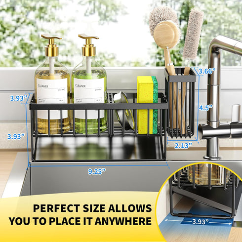 Cisily Sink Caddy Sponge Holder for Kitchen with Brush Holder and Stainless Steel Self Drain Tray, Rustproof Kitchen