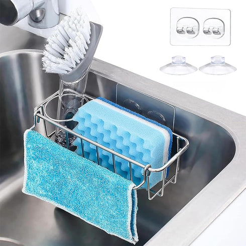 KESOL RustProof Sponge Holder Caddy for Kitchen, Stainless Steel Organizer with Suction Cup + Adhesive