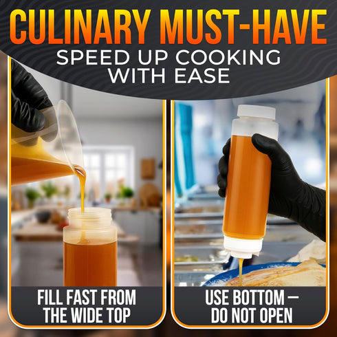 Set 6 16 oz of Inverted Condiment Squeeze Bottles Upgraded Design with Added Sealing Gaskets, Self-Closing Valve