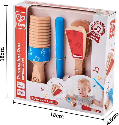 Hape Percussion Duo | Wooden Musical Instrument Toy Set with Clapper & Guiro for Toddlers