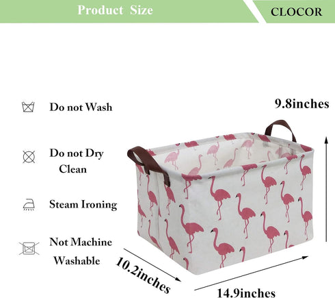 CLOCOR Rectangular Flamingo Storage Basket - Collapsible Waterproof Bin with Handles, Cute Pattern