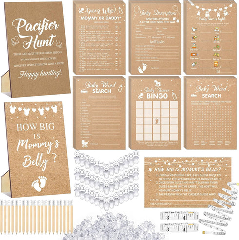 Sherr 424 Pcs Kraft Baby Shower Pacifier Hunt Game Include Hunt Sign