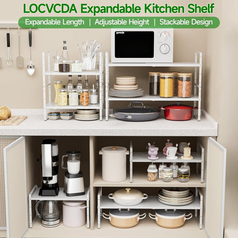 LOCVCDA Countertop Expandable Cabinet Organizer Shelf, Adjustable Height Organizer Riser for Kitchen Cabinet Spice Rack