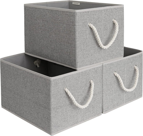 StorageWorks 32L Gray Closet Storage Baskets, Foldable Organizers with Handles, 3-Pack for Linen Closet