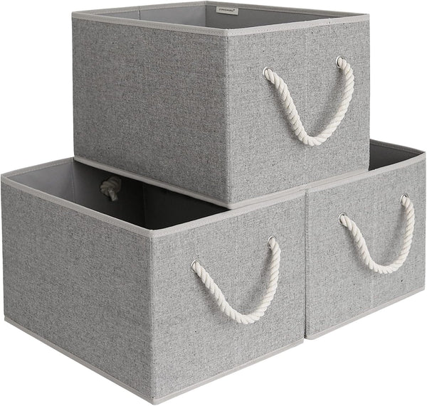 StorageWorks 32L Gray Closet Storage Baskets, Foldable Organizers with Handles, 3-Pack for Linen Closet