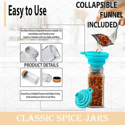 Glass Spice Jars with Bamboo Airtight Lids, 6 Pack, 4 oz Square Bottles with Shaker Lids