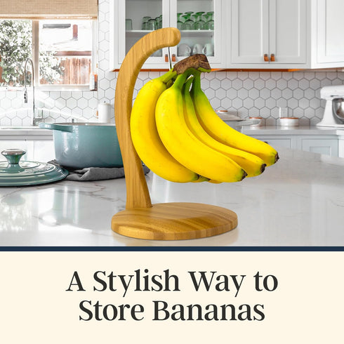 Countertop Totally Bamboo Banana Holder Wooden Banana Stand and Hanger for Fruit Storage, Durable Bamboo Banana Hook