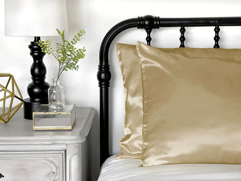 Morning Glamour Satin Pillowcases for Hair & Skin, Standard/Queen Size Set of 2, Gold, 20”x26”