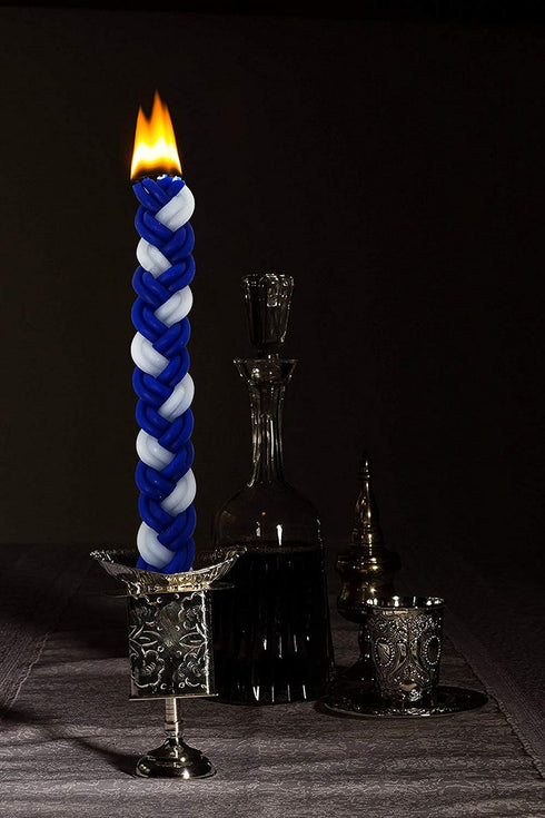 Havdalah Candle - Braided Blue and White, Flat Havdallah Candles - 2 Pack