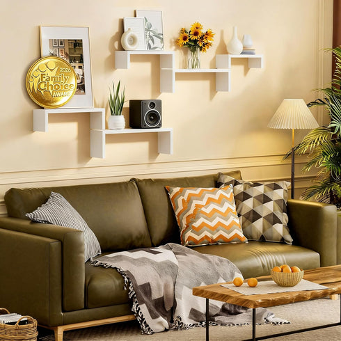 Set 5 SRIWATANA Floating Shelves for Wall, Wall Shelves for Bathroom, Bedroom, Living Room, Kitchen, Office, Wood