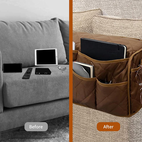 Armchair Caddy, Waterproof Sofa Armrest Organizer with 14 Pockets for TV Remote, Phone, Magazine, Non Slip Recliner