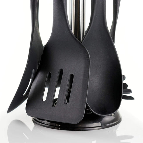 Megachef Nylon Tool Cookware Utensil Set, 7 Piece, Black and Wood Texture