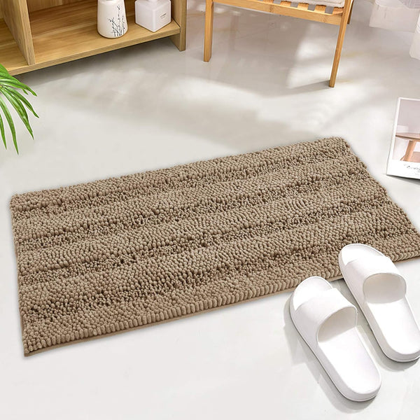 Non-Slip Bathroom Rugs, Quick Drying Chenile Bath Mat, Absorbent Microfiber Floor Carpet, 47" x 17", Brown